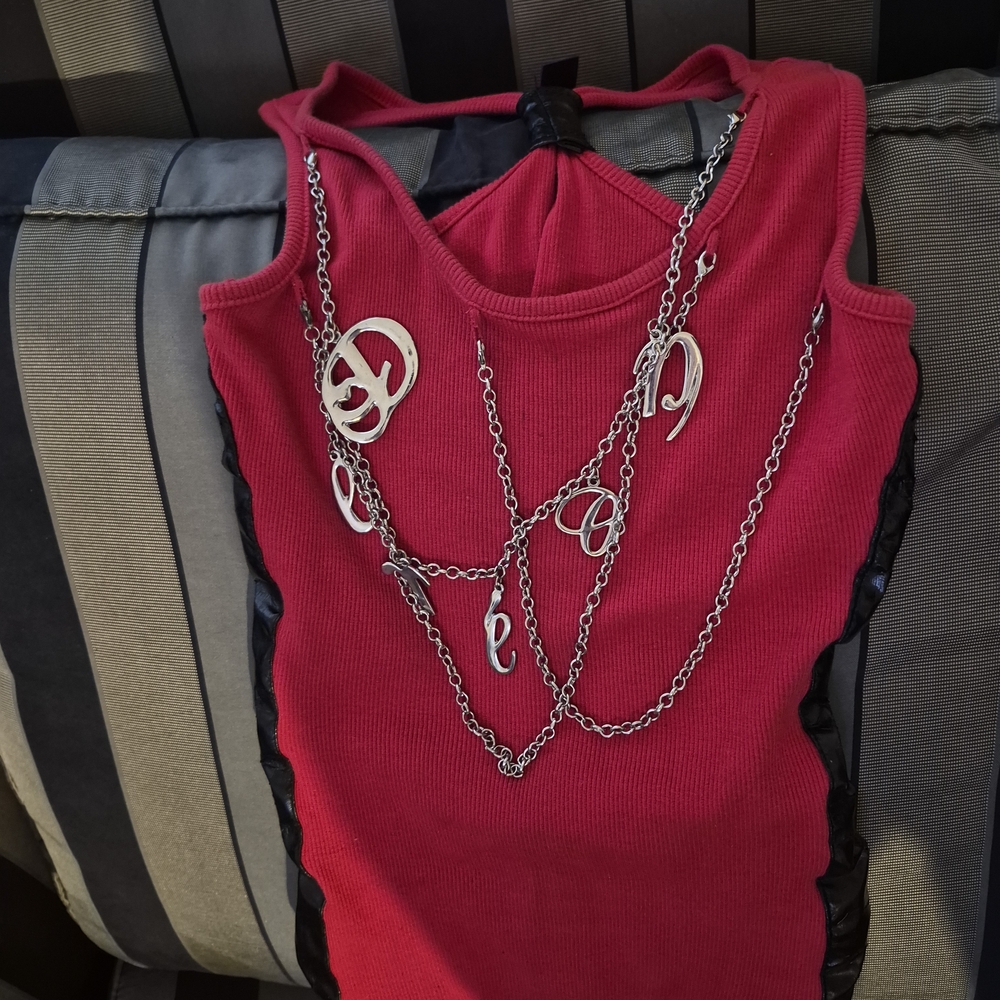 Dereon Vibrant Red Muscle Tee with Silver Chains